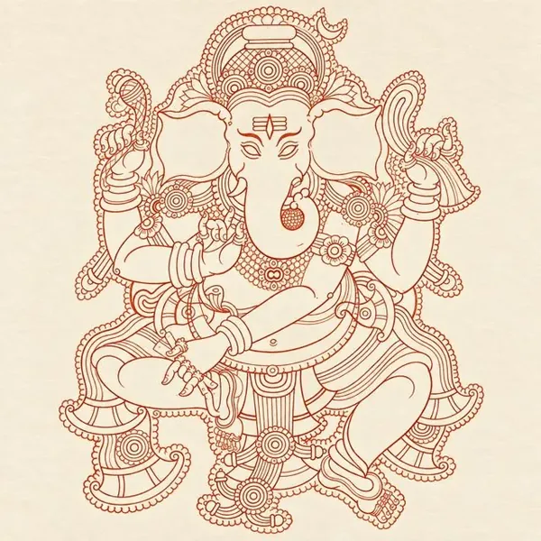 Line drawing of Ganesha with mural measurements