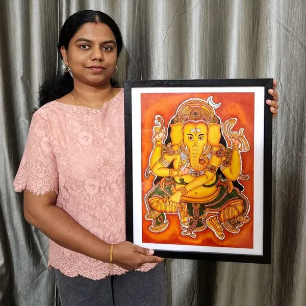 Gopika with her framed Ganesha mural